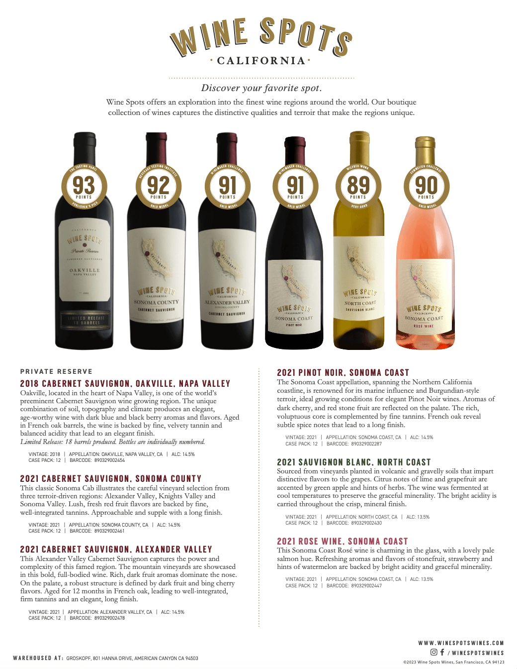 Wine Spots Wines - California Sales Sheet