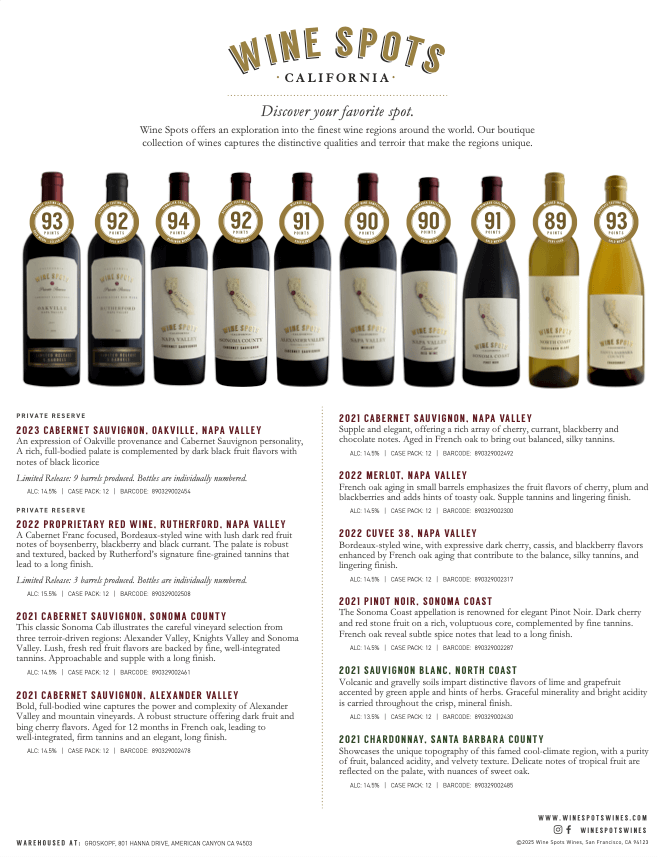 Wine Spots Wines - California Sales Sheet
