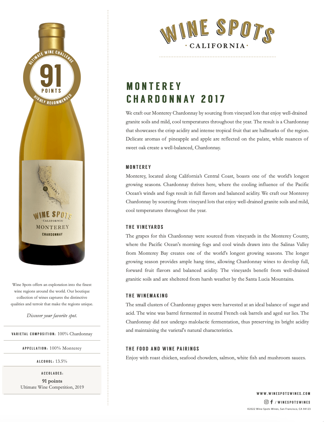 Wine Spots 2017 Wine Spots Monterey Chardonnay - Tasting Notes thumb