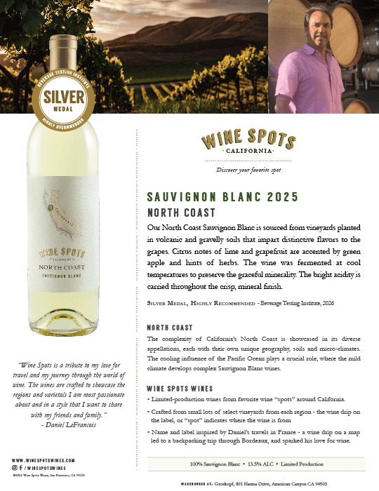 Wine Spots 2025 Wine Spots North Coast Sauvignon Blanc - Tasting Notes thumb