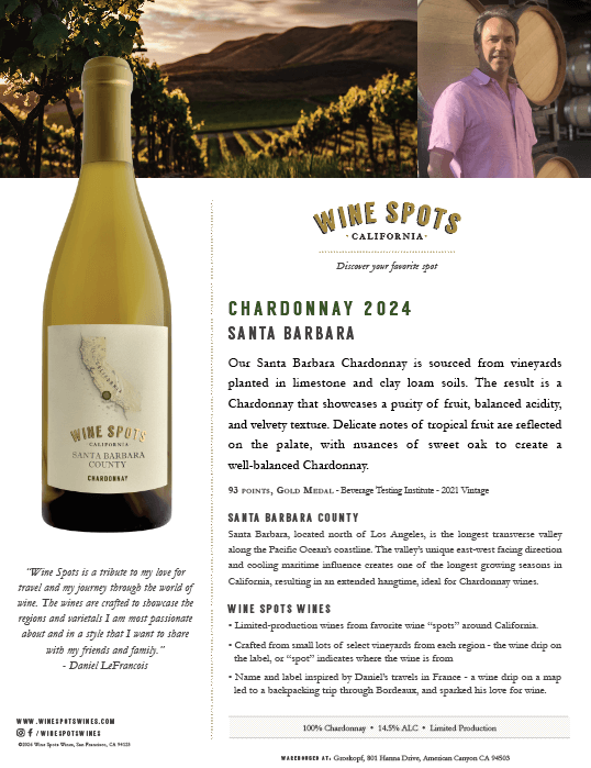 Wine Spots 2024 Wine Spots Santa Barbara County Chardonnay - Tasting Notes thumb