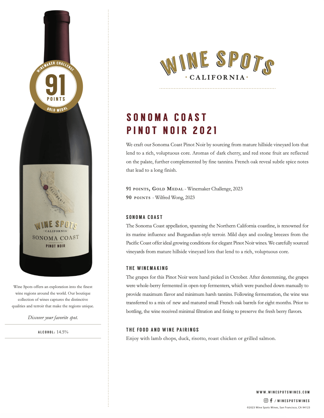 Wine Spots 2021 Wine Spots Sonoma Coast Pinot Noir - Tasting Notes thumb