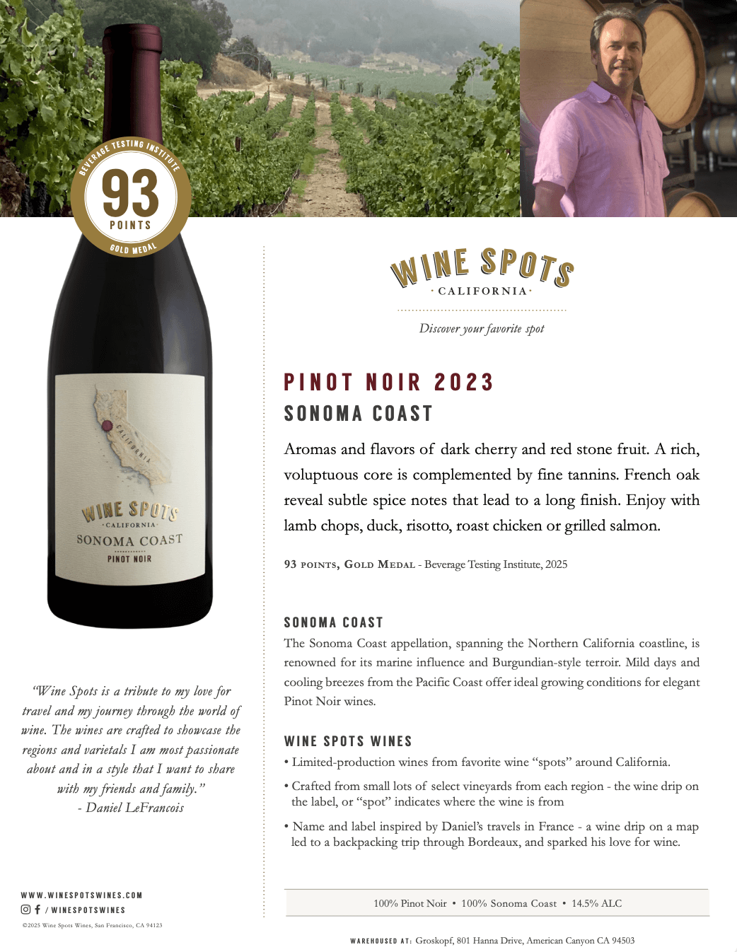 Wine Spots 2023 Wine Spots Sonoma Coast Pinot Noir - Tasting Notes thumb