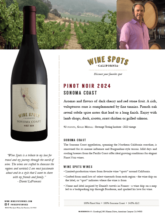 Wine Spots 2024 Wine Spots Sonoma Coast Pinot Noir - Tasting Notes thumb